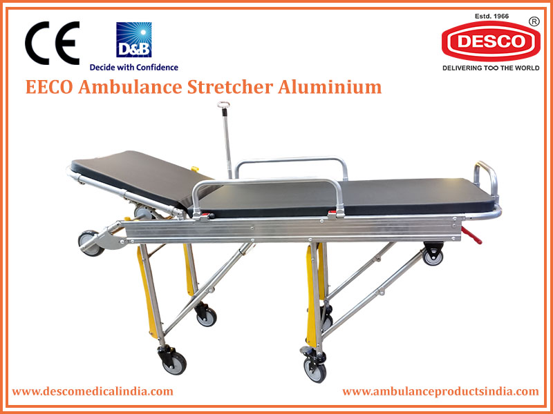 Aluminium EECO ambulance stretcher with adjustable backrest and wheels